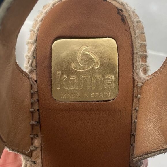 Kanna Ania Cross Front Wedge Espadrille Pebbled Beige Sandal Spain Sz EU 39 US 8 - Picture 8 of 9